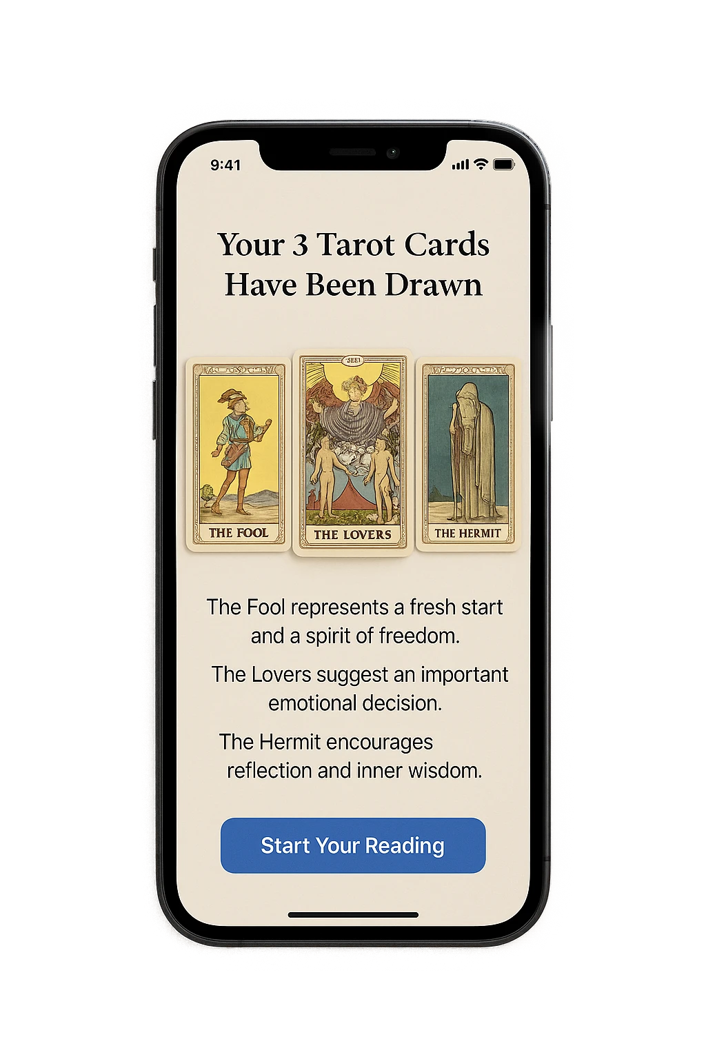 AI Tarot reading interface